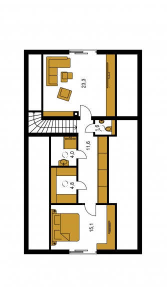 Spiegelverkehrter Entwurf | Grundriss des Obergeschosses - BUNGALOW 223